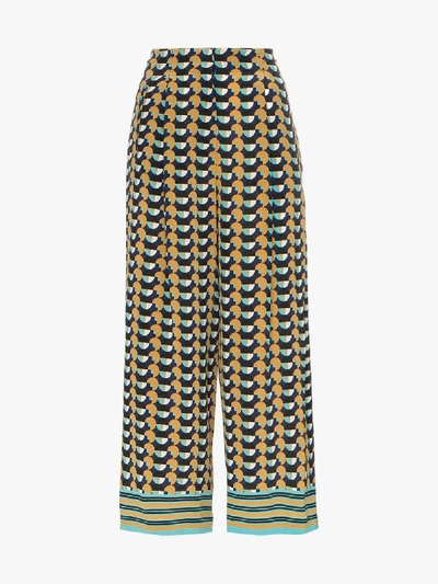 Shop Etro Geometric-print Cropped Silk Trousers In Multicoloured