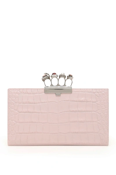 Shop Alexander Mcqueen Jewelled Clutch With Four Rings In Pale Rose