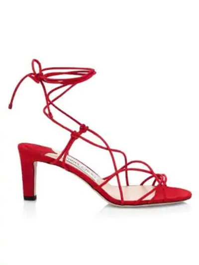 Shop Jimmy Choo Tao Lace-up Suede Sandals In Red