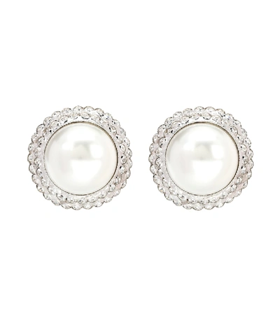 Shop Alessandra Rich Faux Pearl Clip-on Earrings In White