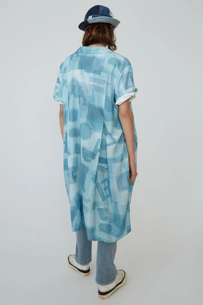 Shop Acne Studios Printed Shirt Dress Palace Blue/sand Beige