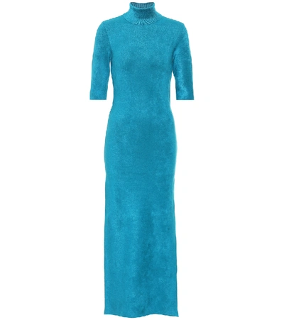 Shop Balenciaga Velvet-jersey Midi Dress In Blue