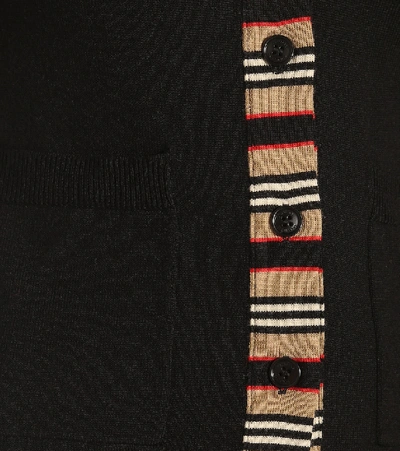 Shop Burberry Icon Stripe Wool Cardigan In Black