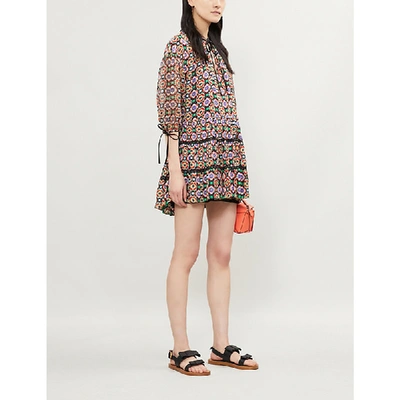 Shop Alice And Olivia Arnette Graphic-pattern Crepe Mini Dress In Palace Tile Multi