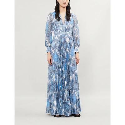 Shop Alice And Olivia Cheney Floral-print Pleated Crepe Maxi Dress In Batik Medallion