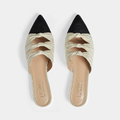 Shop Aquazzura | Mondaine Flat Mule In Black And Beige Cotton