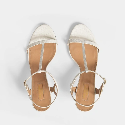 Shop Aquazzura | Almost Bare 75 Sandals In White Embossed Crocodile Leather