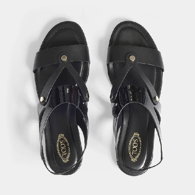 Shop Tod's | Studded Flat Sandals In Black Leather