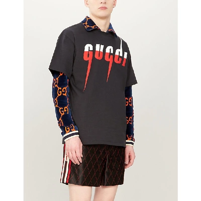 Shop Gucci Logo Lightning-print Cotton-jersey T-shirt In White Red