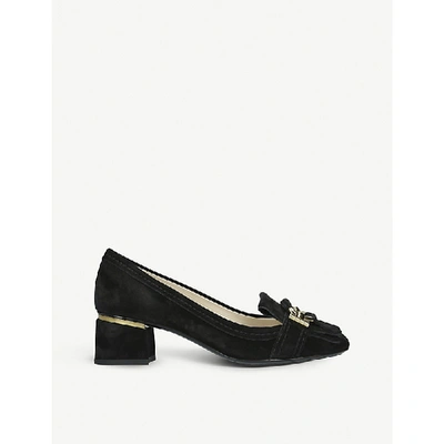 Shop Tod's T Ring Frangia Embellished Suede Loafers In Black