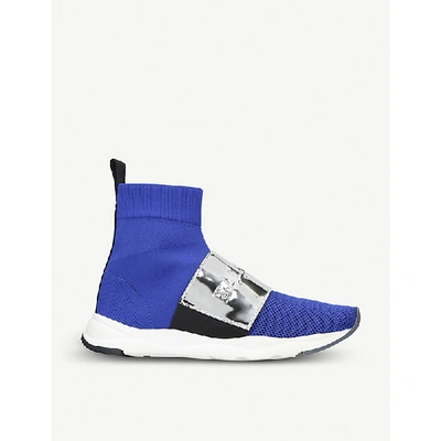 Shop Balmain Cameron Mesh And Metallic-leather Sock Trainers In Blue Other