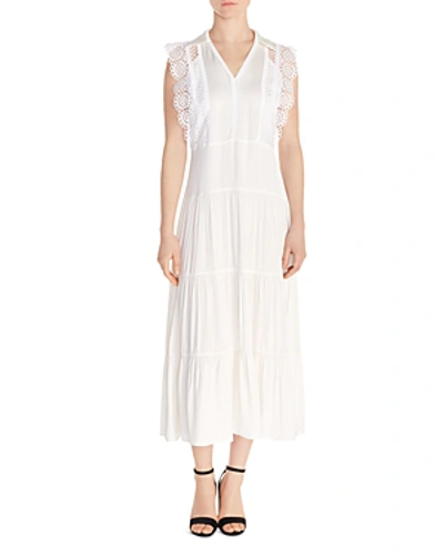 Shop Sandro Maxime Tiered Lace-inset Maxi Dress In Ecru