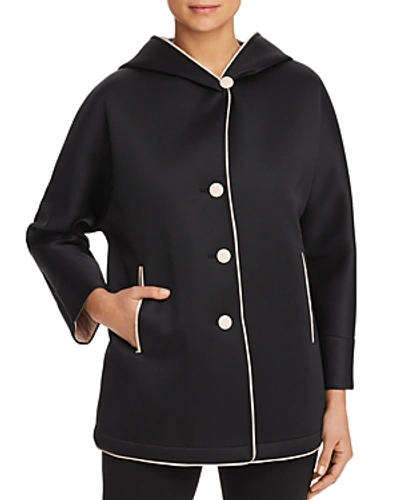 Shop Armani Collezioni Emporio Armani Piped Hooded Coat In Solid Black
