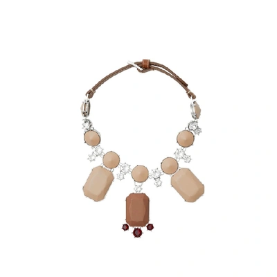 Shop Burberry Glass Crystal And Leather Drop Necklace