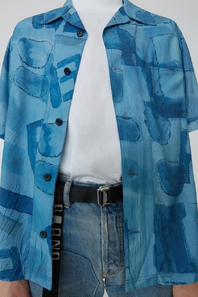 Shop Acne Studios Printed Shirt Indigo Denim/palace Blue