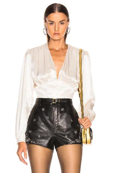 Shop Saint Laurent Satin Blouse In White