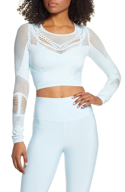 Shop Alo Yoga Siren Long Sleeve Crop Top In Powder Blue Heather