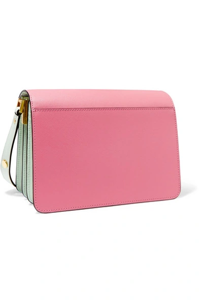 Shop Marni Trunk Small Color-block Textured-leather Shoulder Bag In Pink