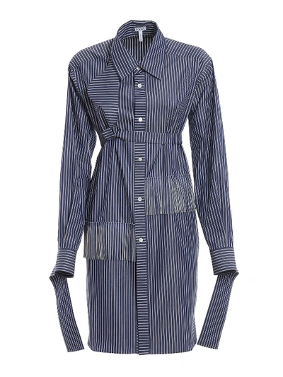 Shop Loewe Striped Shirt Dress In Blue/white