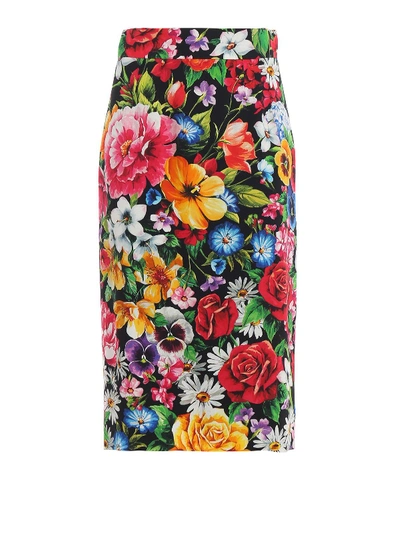 Shop Dolce & Gabbana Floral Print Pencil Skirt In Giardino Fdo Nero