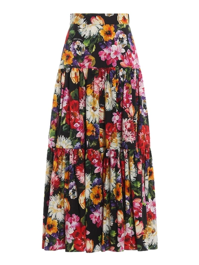 Shop Dolce & Gabbana Floral Print Skirt In Fiori Fdo Nero