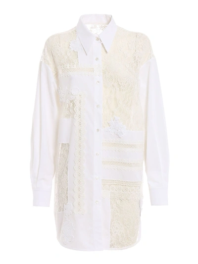 Shop Golden Goose Perforated Oversized Shirt In White/lace