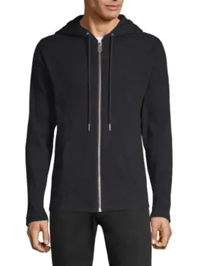 Shop Helmut Lang Waffle-knit Cotton Zip-up Hoodie In Black