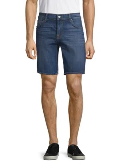 Shop 7 For All Mankind Whiskered Straight Stretch Cotton Shorts In Blue