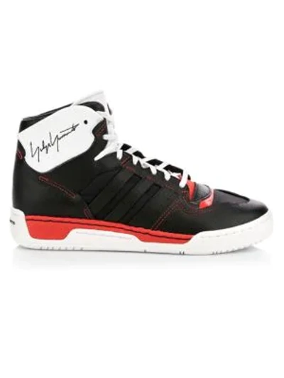 Shop Y-3 Hayworth Leather High-top Sneakers In Black Red