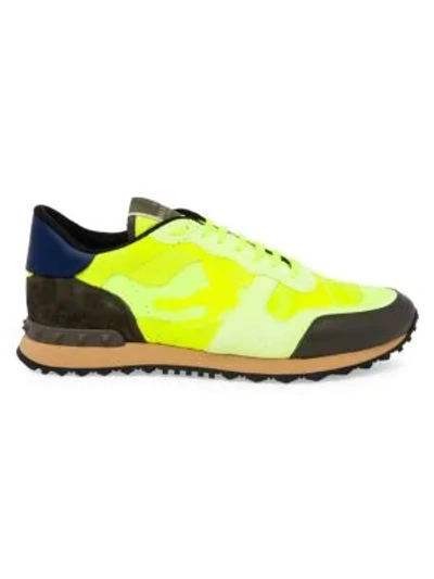 Shop Valentino Garavani Rockrunner Camouflage Sneakers In Lime