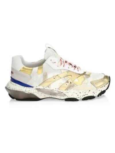 Shop Valentino Men's Bounce Sneakers In Ivory Gold