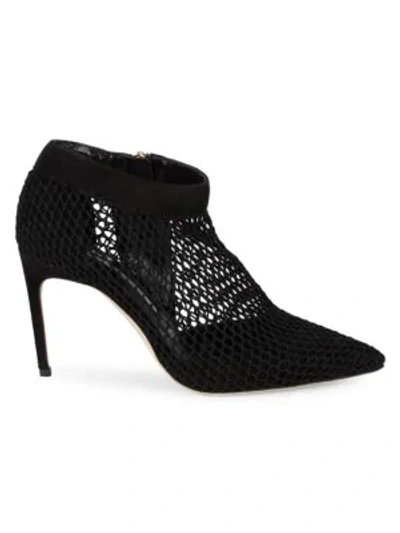 Shop Brian Atwood Vain Suede Fishnet High-heel Ankle Boots In Black