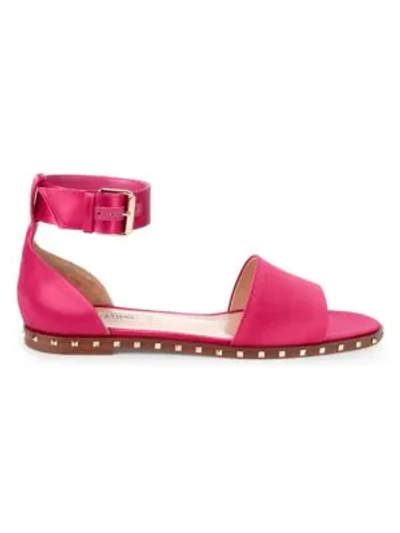 Shop Valentino Rockstud Satin Flat Sandals In Pink