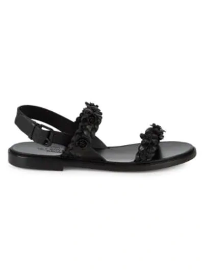 Shop Valentino Rose-embellished Leather Sandals In Black