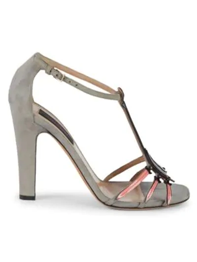 Shop Valentino Broken Heart Pendant High-heel Sandals In Grey