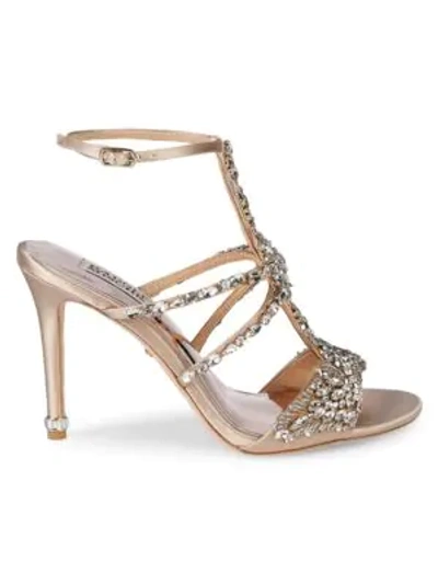Shop Badgley Mischka Hughes Embellished Metallic High-heel Sandals In Latte