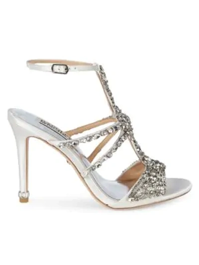 Shop Badgley Mischka Hughes Embellished Metallic High-heel Sandals In White
