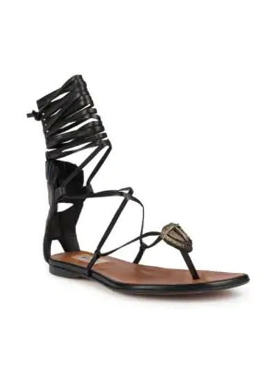 Shop Valentino Women's Tribe Gladiator Mask Leather Lace-up Thong Sandals In Nero