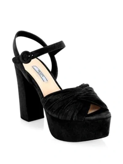 Shop Prada Rosa Suede Platform Sandals In Black