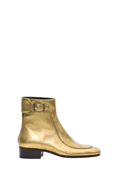 Shop Saint Laurent Miles Boots In Metallic Leather In Oro
