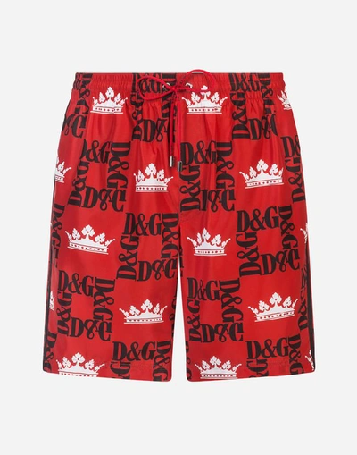 Shop Dolce & Gabbana Mid Printed Swimming Trunks With Pouch In Bordeaux