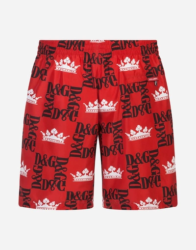 Shop Dolce & Gabbana Mid Printed Swimming Trunks With Pouch In Bordeaux