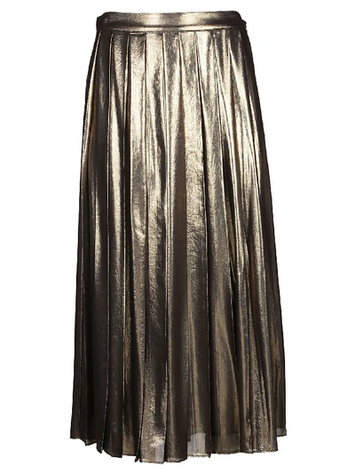 Shop Michael Kors Pleated Midi Skirt In Black/gold