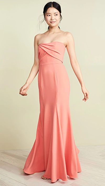 Shop Marchesa Notte Sleeveless Draped Bodice Gown In Coral