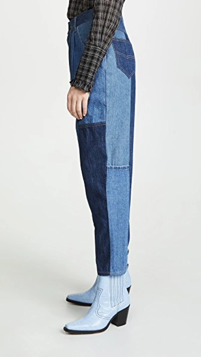 Shop Coach 1941 Denim Patchwork Pleated Trousers In Blue