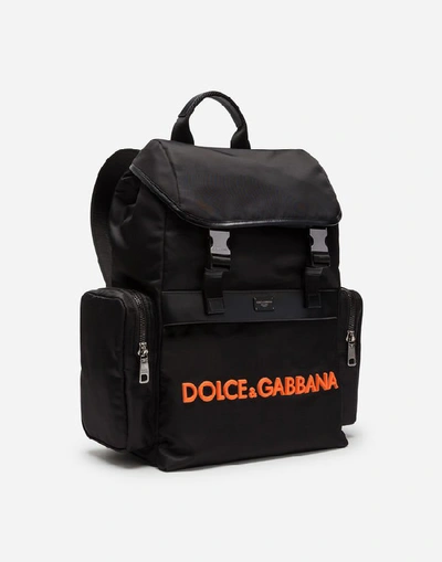 Shop Dolce & Gabbana Nylon Backpack With Rubber Logo In Green