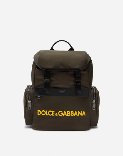 Shop Dolce & Gabbana Nylon Backpack With Rubber Logo In Green