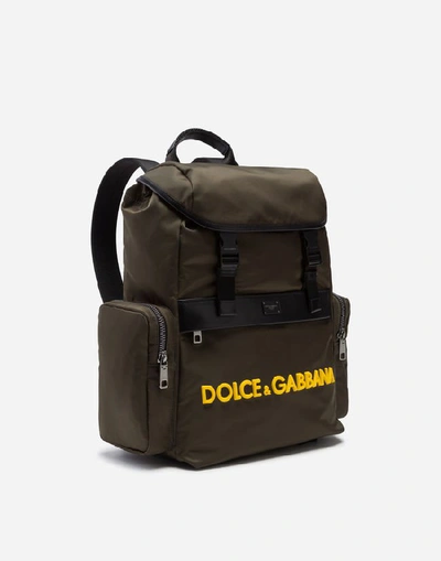 Shop Dolce & Gabbana Nylon Backpack With Rubber Logo In Green