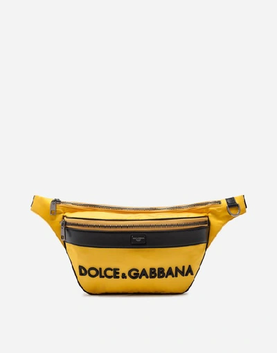 Shop Dolce & Gabbana Street Pouch In Nylon With Rubberized Logo In Blue