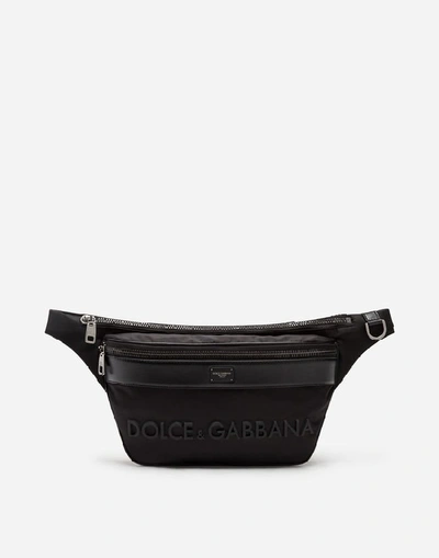 Shop Dolce & Gabbana Street Pouch In Nylon With Rubberized Logo In Yellow